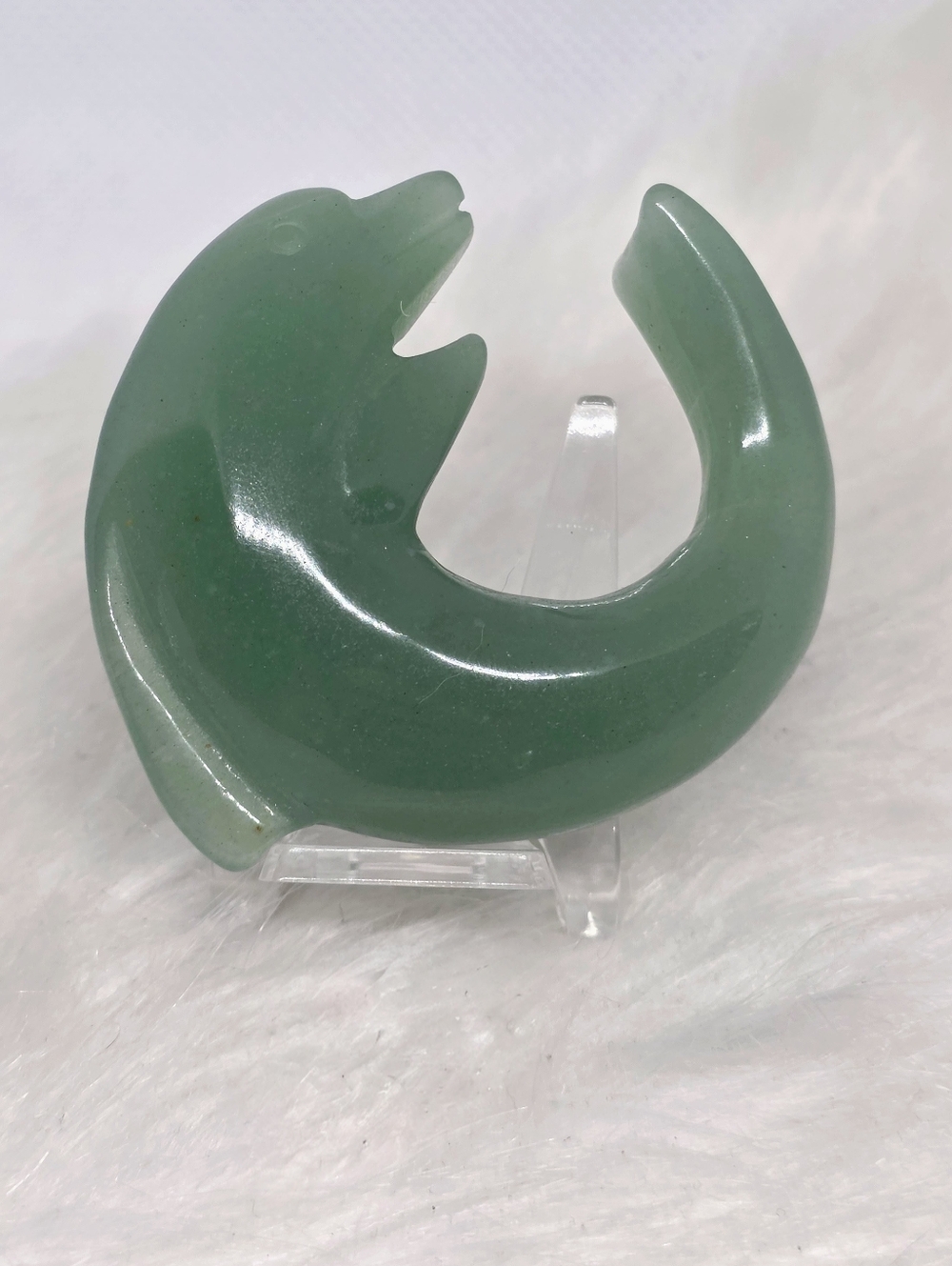 Green Aventurine Dolphin Moon Carving 🌙🐬 Crystal Ocean Crescent